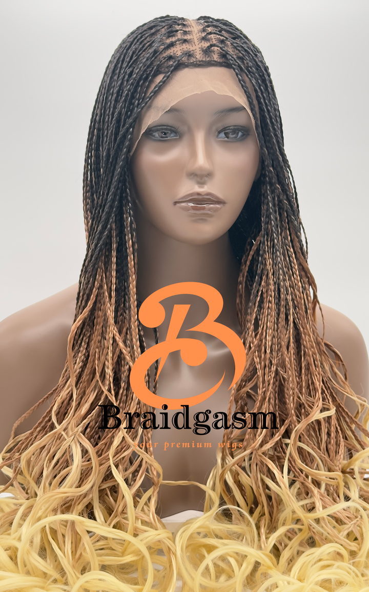 29 Inches Ombre Full Lace Handmade Box Braids Wig with Spiral Coils