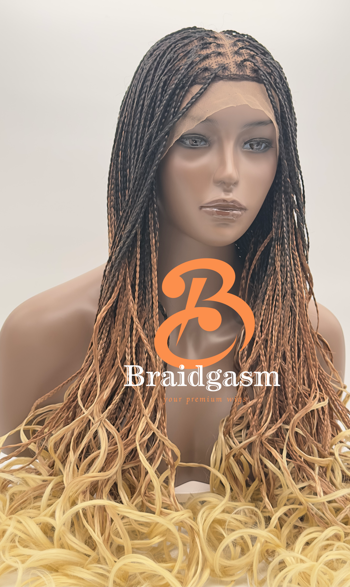 29 Inches Ombre Full Lace Handmade Box Braids Wig with Spiral Coils