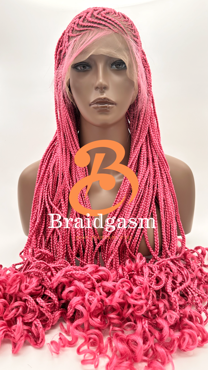 37 Inches Full Lace Handmade Box Braids Wig with Spring Coils