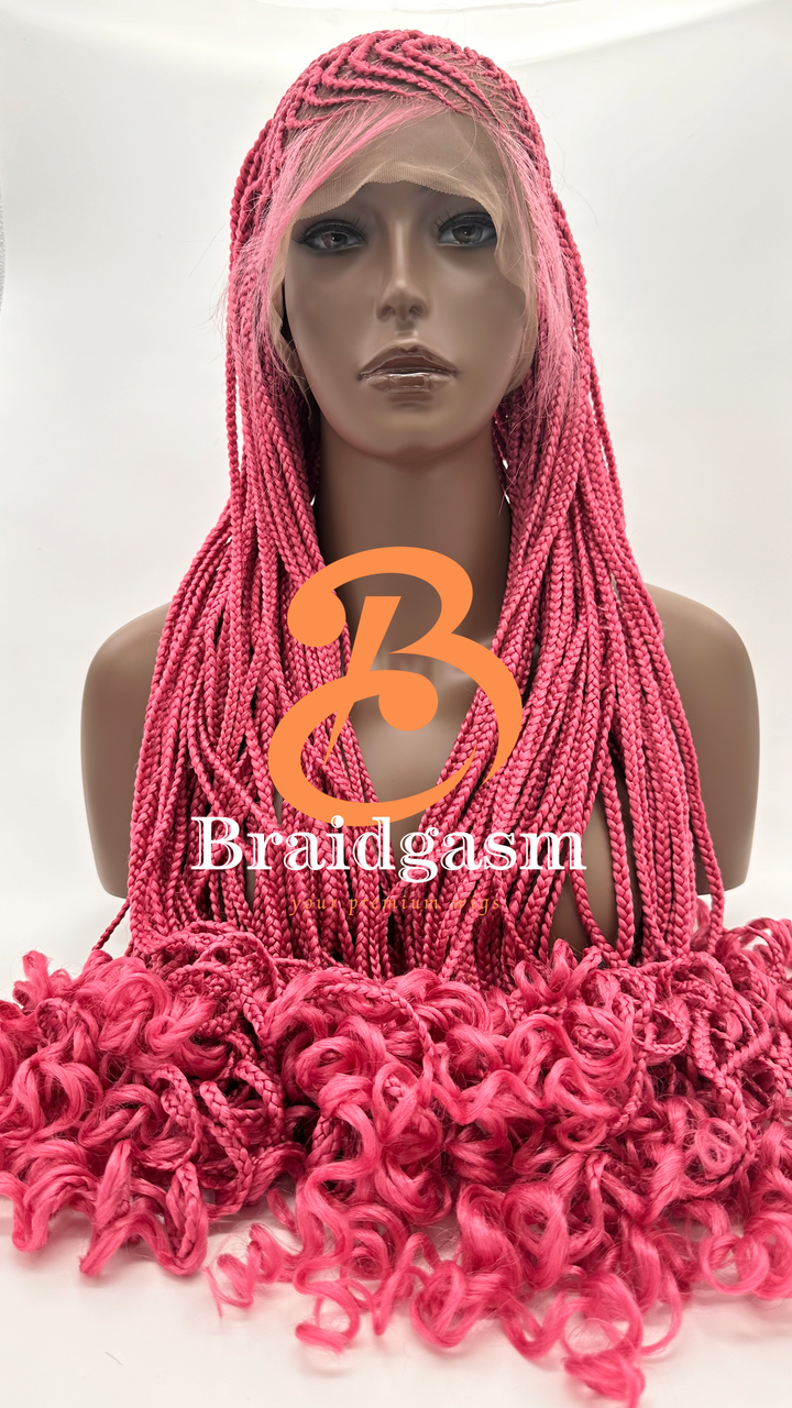 37 Inches Full Lace Handmade Box Braids Wig with Spring Coils