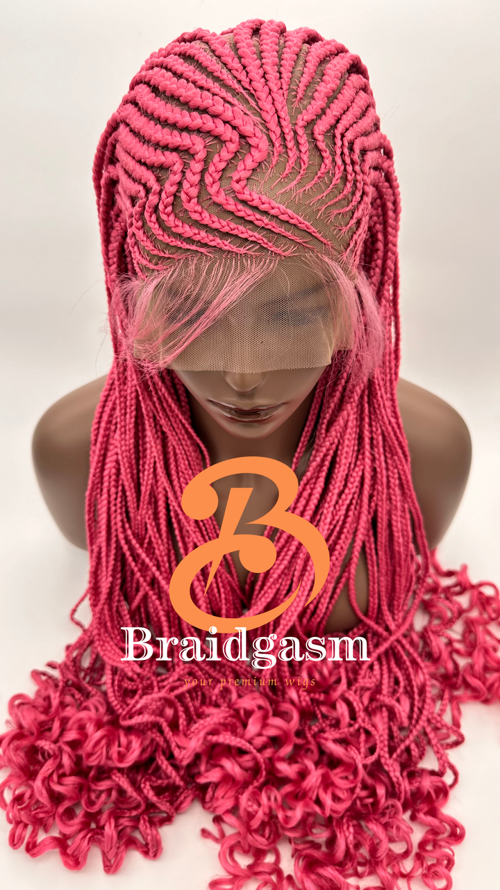 37 Inches Full Lace Handmade Box Braids Wig with Spring Coils