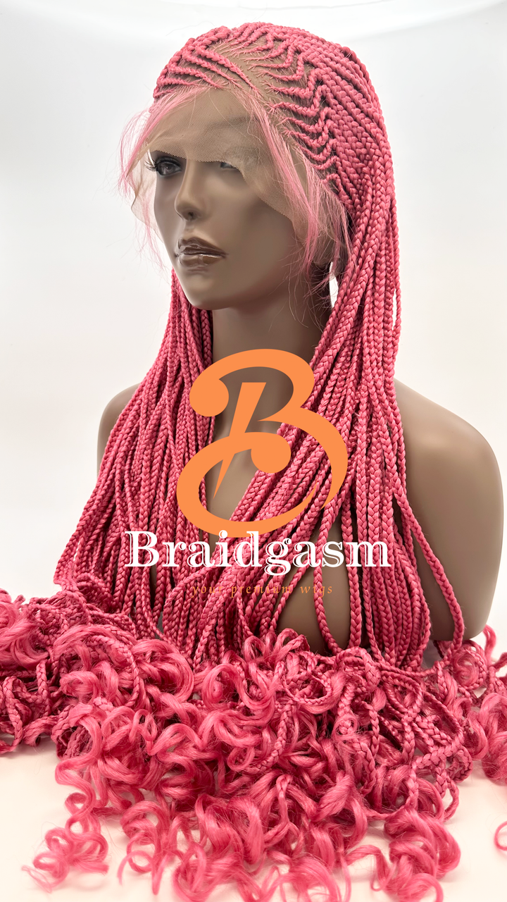 37 Inches Full Lace Handmade Box Braids Wig with Spring Coils