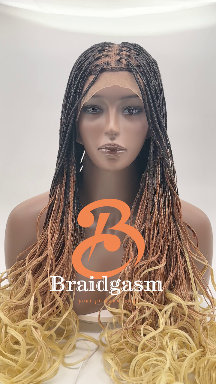 29 Inches Ombre Full Lace Handmade Box Braids Wig with Spiral Coils